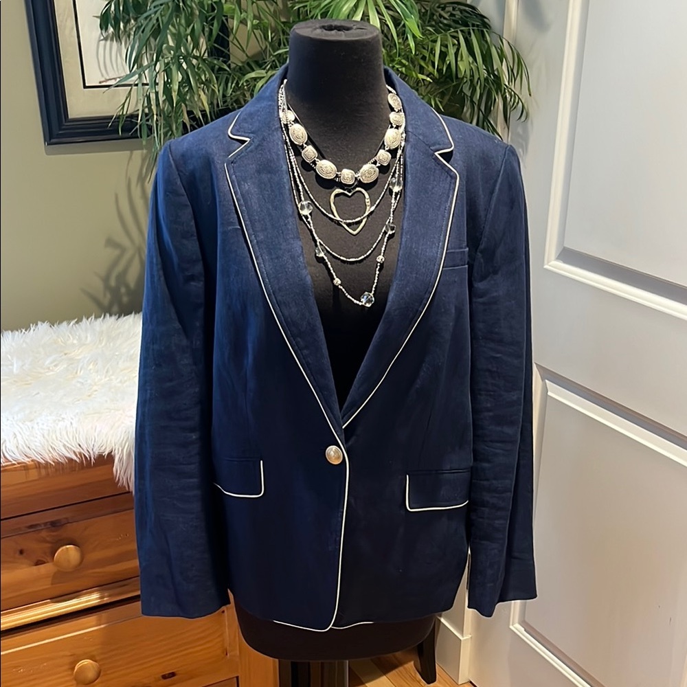 Talbots Navy Blue Linen Blazer